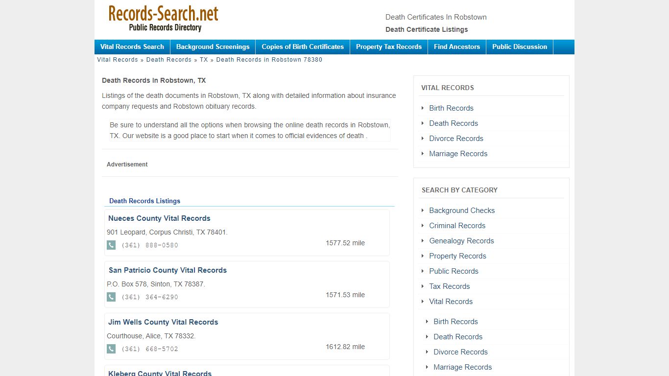 Death Certificates in Robstown - Death Certificate Listings