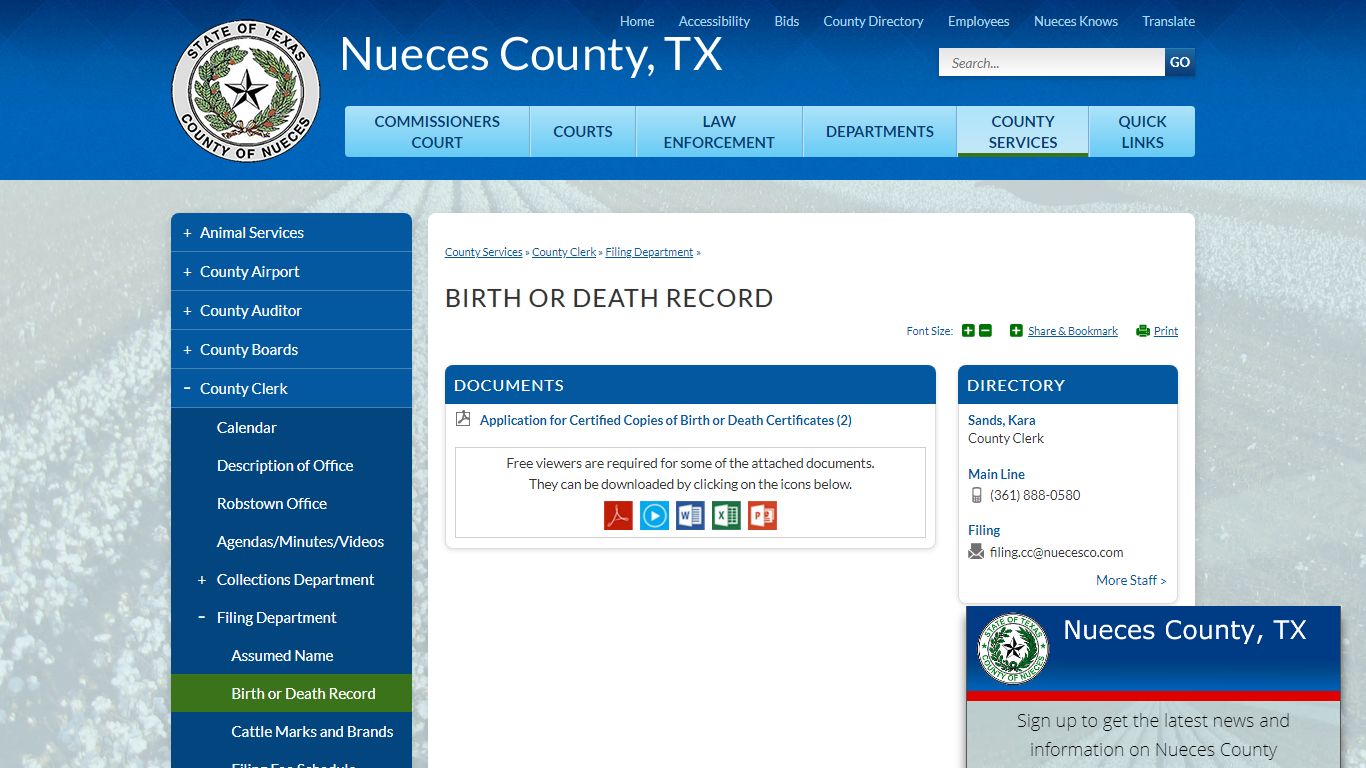 Birth or Death Record | Nueces County, TX